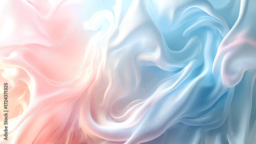 Obraz premium A soft, flowing texture of fabric in pastel pink and blue hues, creating a dreamy and serene visual effect.