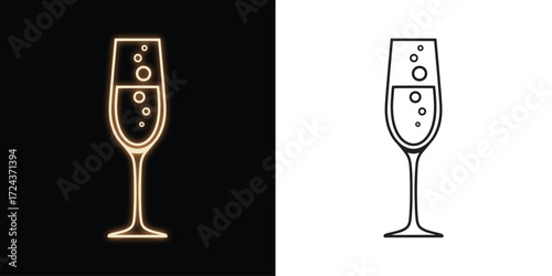 Celebrate with elegant champagne glass icons on contrasting backgrounds for design needs