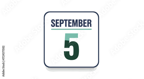 Stylized representation of September 5th on a calendar page with rounded corners and subtle shading effects for digital use illustration
