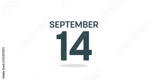 Stylized dark cyan September 14th date reminder for calendars and events scheduling purposes isolated on a clean white background