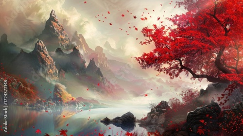 Seasonal Forest Landscapes: Pine/Fir Trees, Winter Snowy Mountains & Sunset Lake Water Views