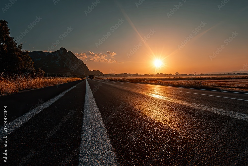 Fototapeta premium Sunrise over a paved road