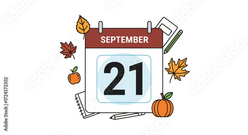 Stylized calendar illustration depicting september 21st with autumnal elements creating a seasonal mood depiction