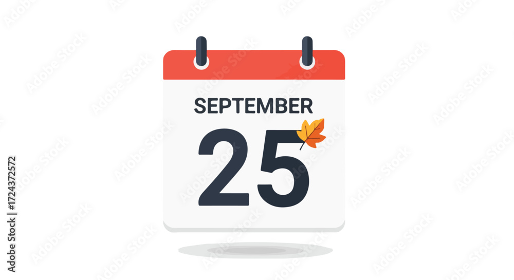 September 25th calendar depiction with an autumn leaf accent evoking seasonal change and scheduling reminder highlighting the fall equinox proximity