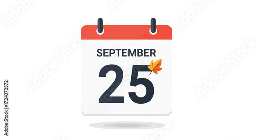 September 25th calendar depiction with an autumn leaf accent evoking seasonal change and scheduling reminder highlighting the fall equinox proximity