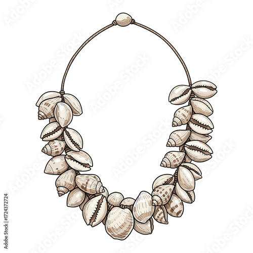 Vector Illustration of Seashell Necklace in Natural Organic Style with Beige and Brown Colors