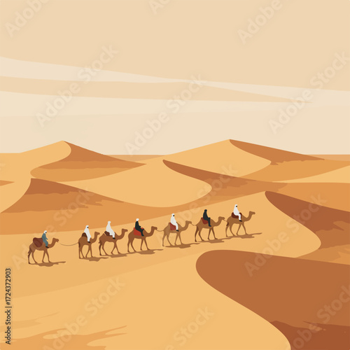 Caravan crosses the desert sands