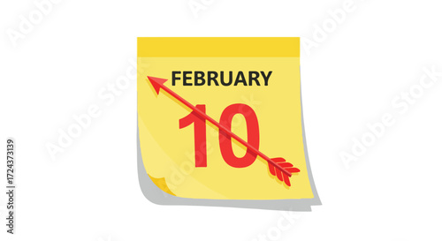 Reminder of the special February 10th occasion indicated by calendar marked with cupid's arrow of love