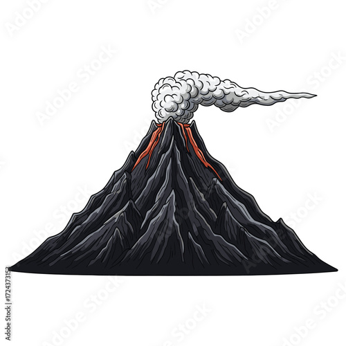 Vector Illustration of Erupting Volcano with Lava Flows in Modern Style for Adventure and Nature Themes