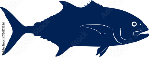 Giant Trevally fish silhouette vector art white background
