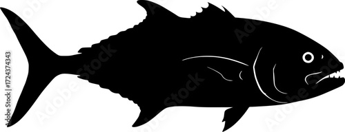 Giant Trevally fish silhouette vector art white background
