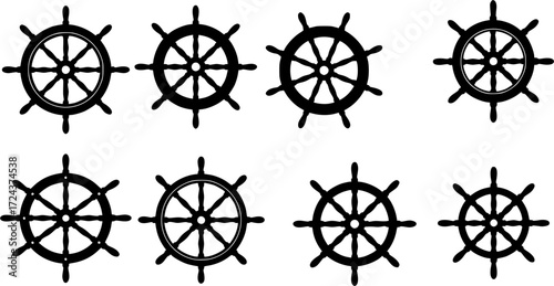 Set of Ship Wheels Silhouette
