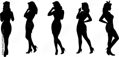 Bikini girls silhouette on white background
