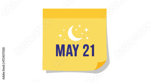Stylized May 21st Calendar Page with Moon and Stars Detailing Notification Schedule  Event