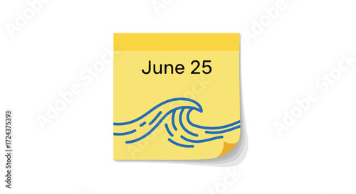 A simple reminder of summer: June 25th marked on a yellow note with a wave design, conveying a sense of sunny days and seasonal anticipation