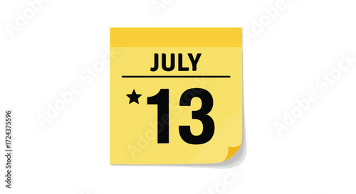 Yellow notepad depicting July 13th symbolizing a notable date or annual celebration event illustration design style date reminder illustration