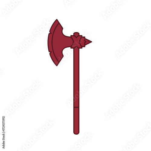 Maroon outline of an axe with a spiked tip and a long handle