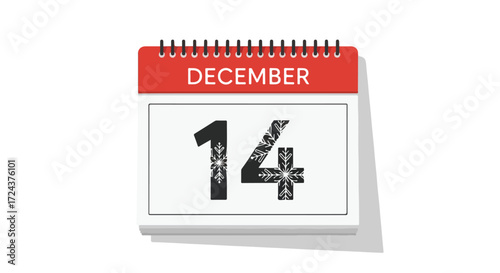 Festive December 14th Calendar Illustration Depicting Winter Holiday Planning and Schedule, Seasonal Decoration and Event Date Design