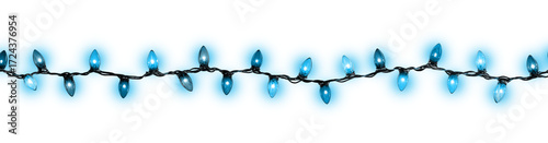 Blue glowing Christmas lights garland decoration transparent PNG cutout, isolated background