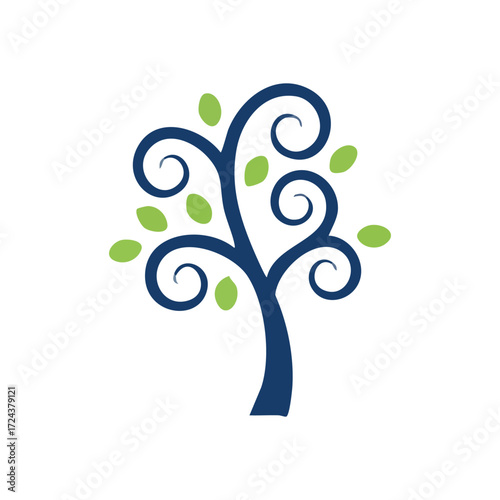 Elegant Swirling Tree Illustration. Charming arboreal graphic representing vigor and ecological balance. Its artistic design conveys nature's fluid grace and vibrant energy.