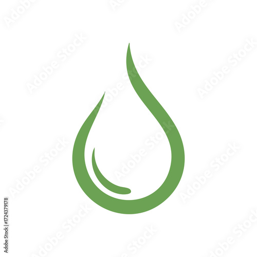 Green Eco Drop Symbol. Minimalist emblem portraying a vivid emerald liquid element. Represents environmental health, natural purity, hydration, and organic vitality for sustainable concepts.