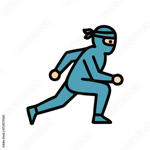 Agile Ninja Avatar Crouching to Strike. This nimble comic graphic depicts a masked warrior in a dynamic pose, poised for rapid motion. It conveys silent power and readiness.