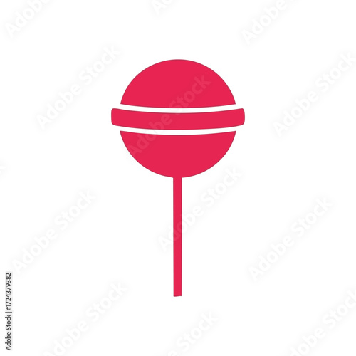 Red Lollipop Minimalist Design. This vibrant sugary confection on a stick symbolizes childhood happiness, playful moments, and simple delights. An iconic symbol.