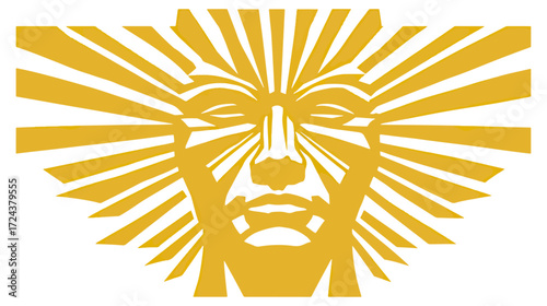 Golden face design with sunburst pattern