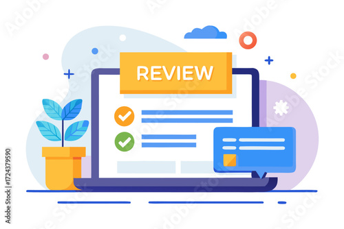 Vector flat illustration showing a man giving a star rating to an AI chatbot on a digital interface. Perfect for concepts related to customer feedback, online reviews, chatbot interaction, user satisf