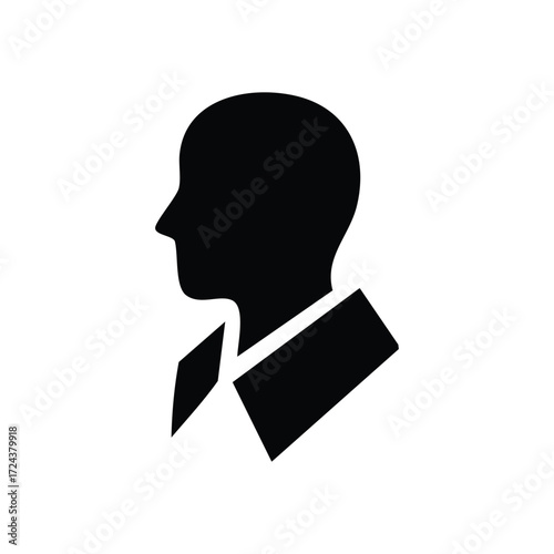 User Profile Avatar Silhouette. Minimalist dark pictogram showing an individual's head in profile. It embodies identity, user profiles, or a general placeholder for online accounts.