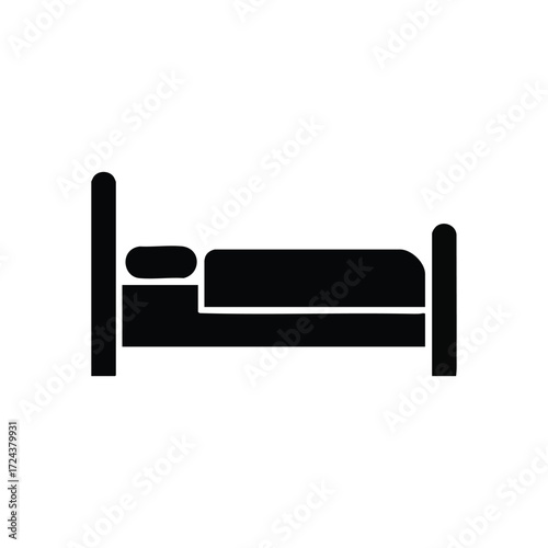 Minimalist Bed Lodging Symbol. Crisp vector art depicting a comfortable sleeping place. Signifies restfulness, a welcoming stay, and domestic quietude, perfect for accommodation concepts.