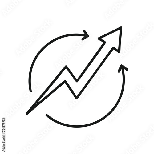 Continuous Growth Cycle Icon. Abstract graphic illustrating an ongoing upward trend. This visual represents iterative advancement, fostering sustainable development and dynamic evolution.