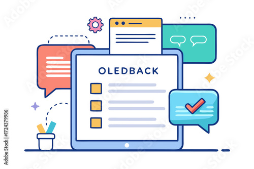 Vector flat illustration showing a man giving a star rating to an AI chatbot on a digital interface. Perfect for concepts related to customer feedback, online reviews, chatbot interaction, user satisf