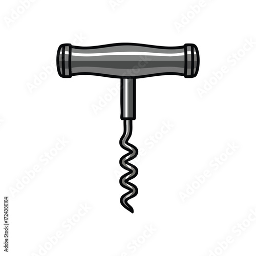 Classic Corkscrew Design. A sleek graphic portraying a bottle opener, perfect for uncorking joy and good times. This utensil represents gatherings and fine moments.