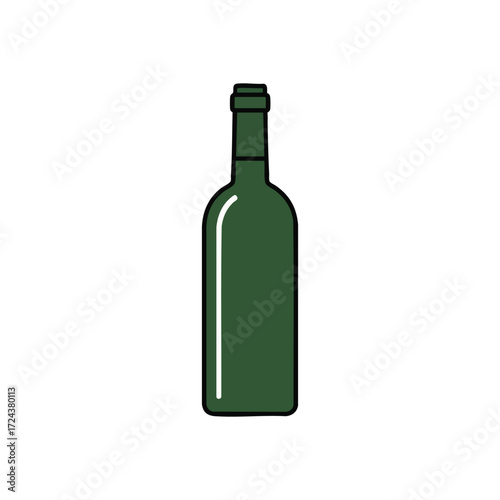 Green Wine Bottle Icon. This sleek dark emerald flask symbolizes festive moments and refreshment. A simple container graphic perfect for beverages, dining, or celebration themes.