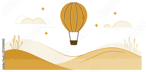 Hot air balloon over desert landscape