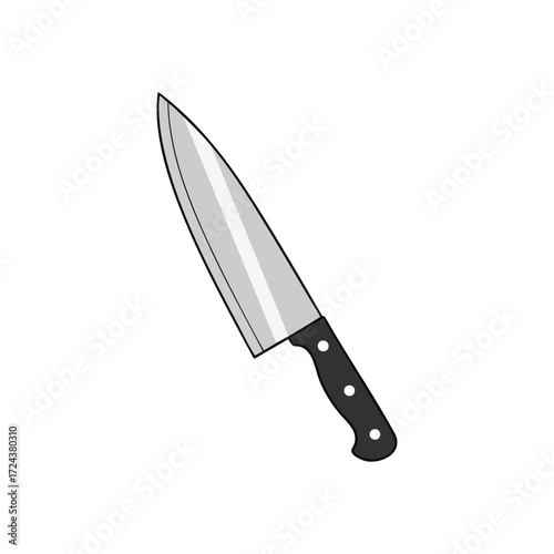 Kitchen Chef Knife Illustration. This sharp culinary implement graphic represents food preparation, cutting precision, and mastery in the household.