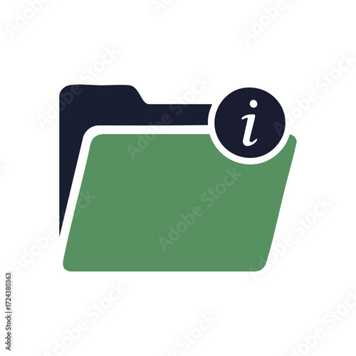 File Folder Information Icon. A modern digital archive graphic featuring a prominent details symbol. This visual represents organized record keeping and readily available essential guidance.