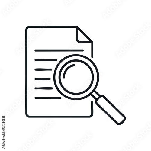 Document Analysis Outline Icon. This minimalist graphic represents meticulous research, thorough data inspection, or critical information review. It signifies finding important details within a.