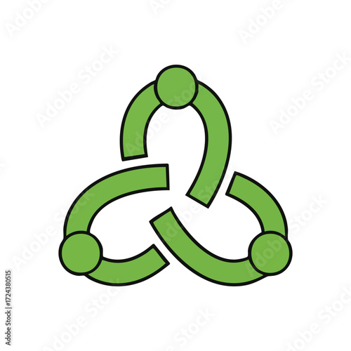 Green Knot Unity Symbol. This abstract diagram embodies endless connection, teamwork, and continuous cycles. Its vibrant color signifies harmony, nature, and growth.