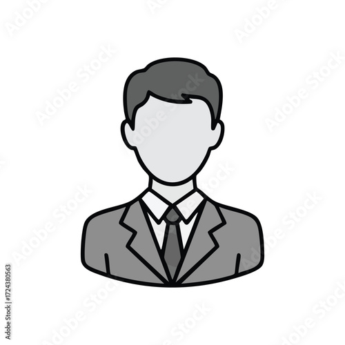 Professional Male Profile Avatar. This modern emblem portrays a suited gentleman, signifying a placeholder for an individual account or anonymous online presence. It symbolizes standard corporate.