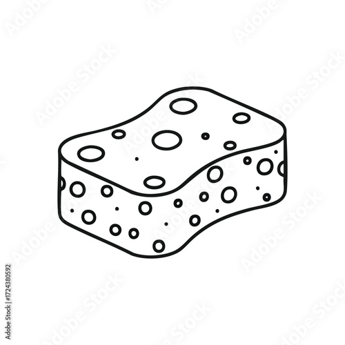 Cleaning Sponge Outline Icon. A minimalist sketch of a porous household utility, vital for maintaining sanitation. Symbolizes absorbency, tidiness, and domestic duties.