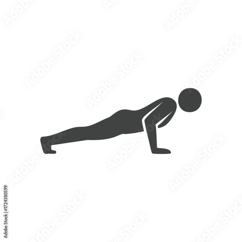Fitness Workout Pushup Glyph. An elegant silhouette depicting an individual engaged in physical activity. Conveys dedication, power, and active living. Ideal for health projects.