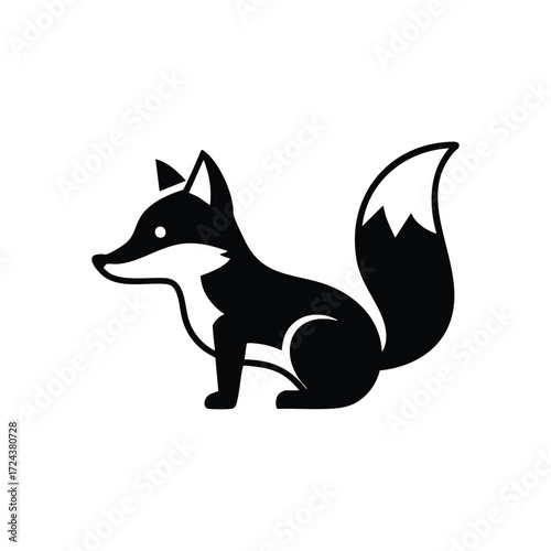 Stylish Black Fox Silhouette. Elegant dark vulpine creature in a modern graphic style. Represents intelligence, adaptability, and natural beauty. Perfect animal emblem.