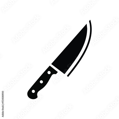 Kitchen Knife Silhouette. A sharp, versatile blade tool essential for food preparation. This clean graphic represents culinary skills, precision, and household utility.