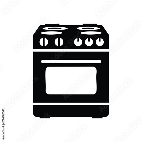Kitchen Stove Oven Appliance Icon. Minimalist graphic depicting a common household cooking device. This essential apparatus symbolizes culinary tasks, nourishment, and domestic comfort.