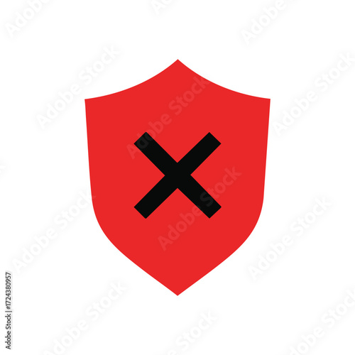 Failed Protection Shield Icon. This red crest warns of a breach or restricted entry. It represents vulnerability, danger, and a critical notification for insecure systems or data.