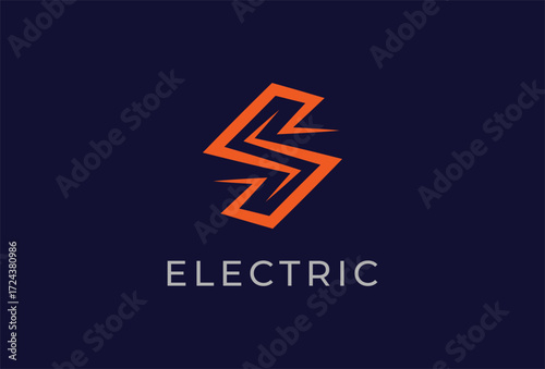 Initial Letter S Electric Logo, letter S with thunder bolt icon combination, Flat style Logo Design Template element, vector illustration