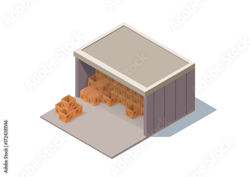 Isometric warehouse with boxes