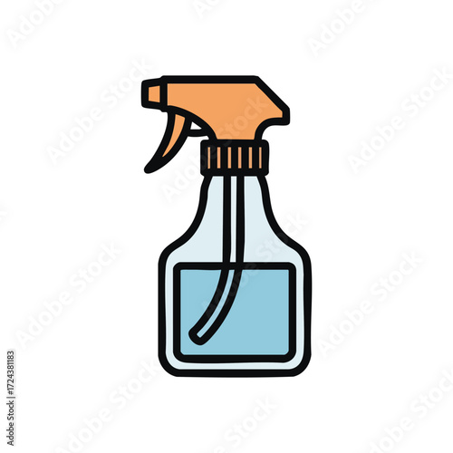 Cleaning Spray Bottle Design. Vibrant vector artwork of a liquid container for household sanitation. Symbolizes tidiness, purity, and safety. Ideal for health and care themes.
